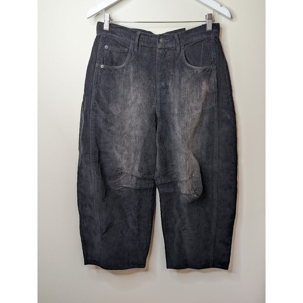Free People We The Free Good Luck Mid-Rise Cord Barrel Jeans Jet Black 28s NEW